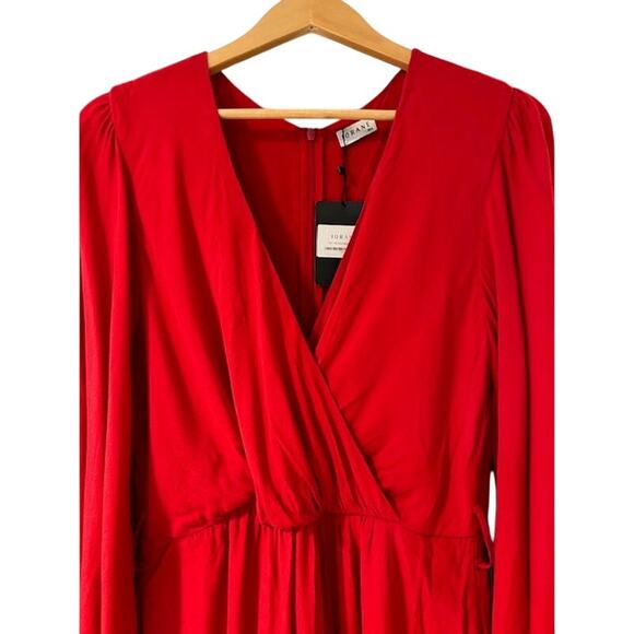 lORANE NWT Red Viscose Dress Brazil Romantic Feminine Midi Faux Wrap Party LARGE - Picture 1 of 15
